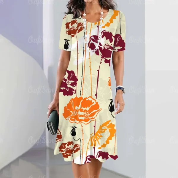 Vestido grande estampado floral feminino, vestido de manga curta, elegante roupa de fetiche, moda, verão, novo, 2024 - Image 5