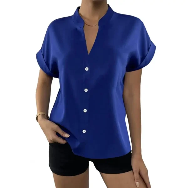 Camisa gola V para mulheres, gola alta, top de peito único, cor sólida, sedosa, suave, formal, empresarial, OL, estilo de viagem, blusa feminina - Image 8