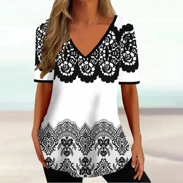 Camiseta feminina estampada em 3D, camiseta com decote em v, moda casual, roupas Harajuku, nova moda, verão, 2024 - Image 11