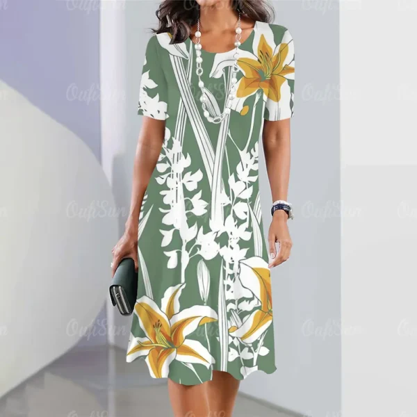 Vestido grande estampado floral feminino, vestido de manga curta, elegante roupa de fetiche, moda, verão, novo, 2024 - Image 10