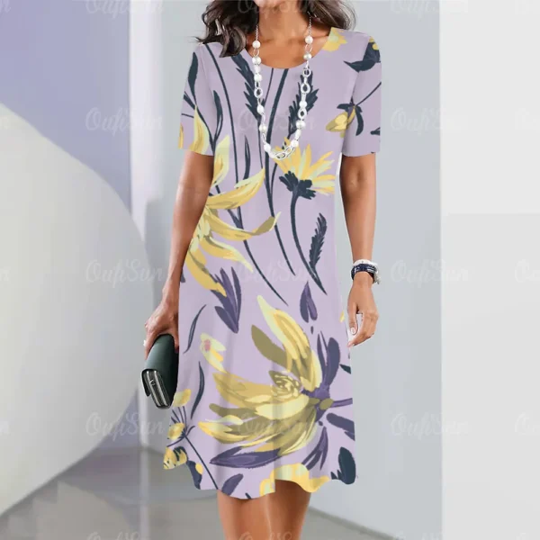 Vestido grande estampado floral feminino, vestido de manga curta, elegante roupa de fetiche, moda, verão, novo, 2024 - Image 9