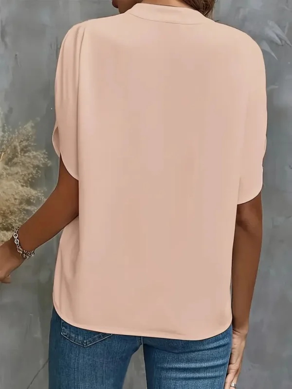 Camisa e blusa de meia manga com decote em v feminina, camisa sólida solta, pulôver elegante, tops casuais, camisas de escritório, moda, 2024 - Image 26