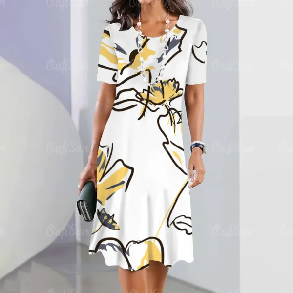 Vestido grande estampado floral feminino, vestido de manga curta, elegante roupa de fetiche, moda, verão, novo, 2024 - Image 14