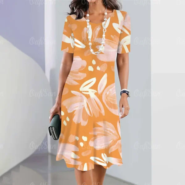 Vestido grande estampado floral feminino, vestido de manga curta, elegante roupa de fetiche, moda, verão, novo, 2024 - Image 8