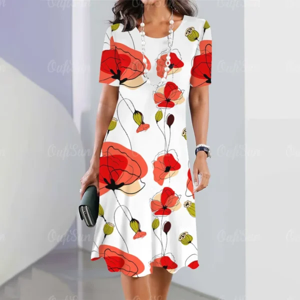 Vestido grande estampado floral feminino, vestido de manga curta, elegante roupa de fetiche, moda, verão, novo, 2024 - Image 16