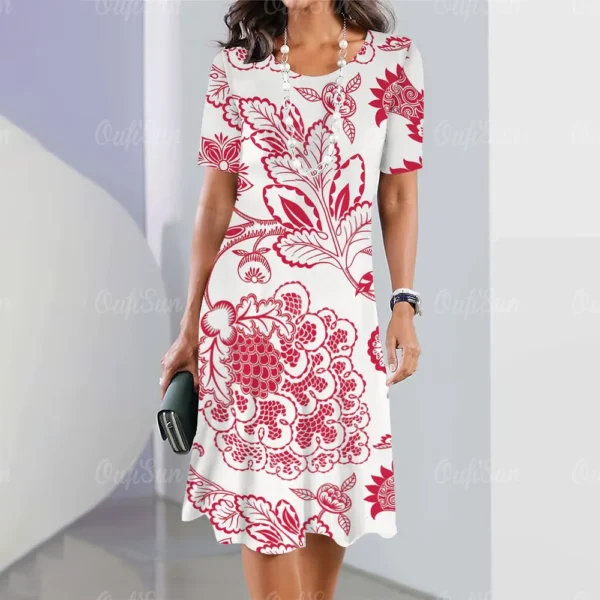 Vestido grande estampado floral feminino, vestido de manga curta, elegante roupa de fetiche, moda, verão, novo, 2024 - Image 15