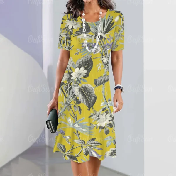 Vestido grande estampado floral feminino, vestido de manga curta, elegante roupa de fetiche, moda, verão, novo, 2024 - Image 11