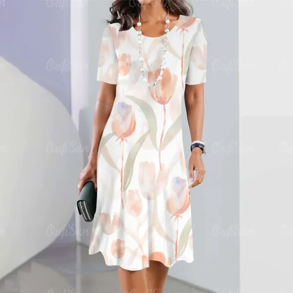 Vestido grande estampado floral feminino, vestido de manga curta, elegante roupa de fetiche, moda, verão, novo, 2024 - Image 3