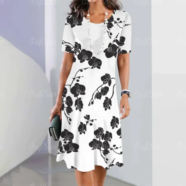 Vestido grande estampado floral feminino, vestido de manga curta, elegante roupa de fetiche, moda, verão, novo, 2024