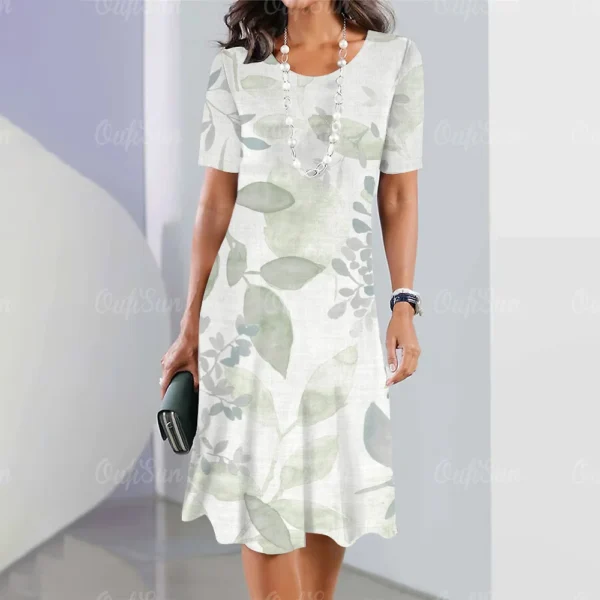 Vestido grande estampado floral feminino, vestido de manga curta, elegante roupa de fetiche, moda, verão, novo, 2024 - Image 7