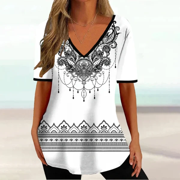 Camiseta feminina estampada em 3D, camiseta com decote em v, moda casual, roupas Harajuku, nova moda, verão, 2024 - Image 10