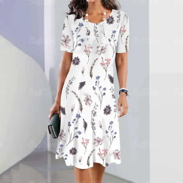 Vestido grande estampado floral feminino, vestido de manga curta, elegante roupa de fetiche, moda, verão, novo, 2024 - Image 13