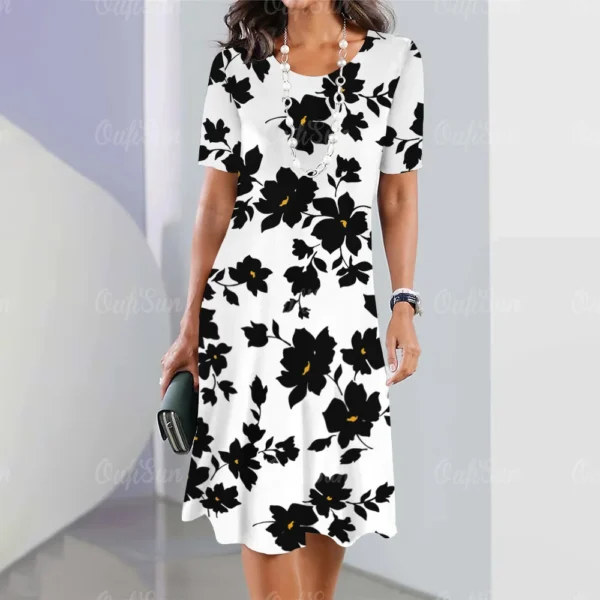 Vestido grande estampado floral feminino, vestido de manga curta, elegante roupa de fetiche, moda, verão, novo, 2024 - Image 6