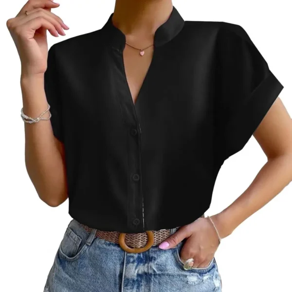 Camisa gola V para mulheres, gola alta, top de peito único, cor sólida, sedosa, suave, formal, empresarial, OL, estilo de viagem, blusa feminina - Image 10