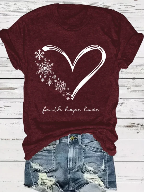 Jumper feminino de gola redonda, camiseta casual, moda Believe, Hope Love Impresso, estampa de amor - Image 3