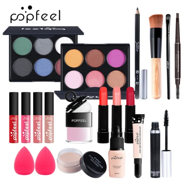 Tudo em um kit de maquiagem com paleta de sombra, base, brilho labial, pincéis blush, eyeline misturada cor colar, longa duração, gift set - Image 11