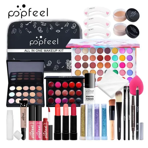 Tudo em um kit de maquiagem com paleta de sombra, base, brilho labial, pincéis blush, eyeline misturada cor colar, longa duração, gift set - Image 14