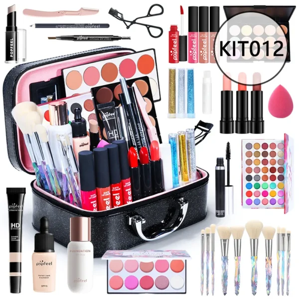 Tudo em um kit de maquiagem com paleta de sombra, base, brilho labial, pincéis blush, eyeline misturada cor colar, longa duração, gift set - Image 18