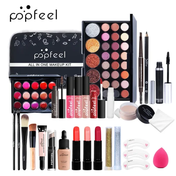 Tudo em um kit de maquiagem com paleta de sombra, base, brilho labial, pincéis blush, eyeline misturada cor colar, longa duração, gift set - Image 16